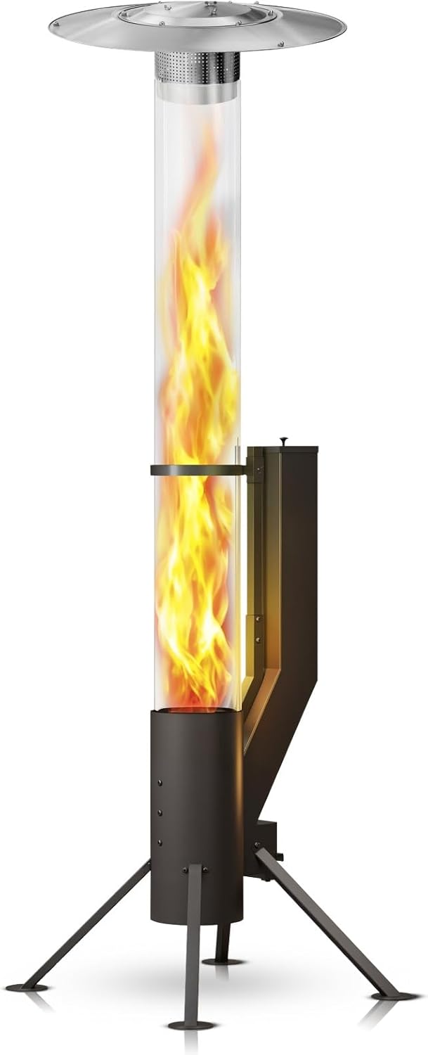 XXL Heizstrahler Terrasse – über 2m großes Pellet Feuerrohr & Heizpilz für Gastronomie & Events, ideal für Terrasse, Garten, Premium Außenbereiche, Hotels