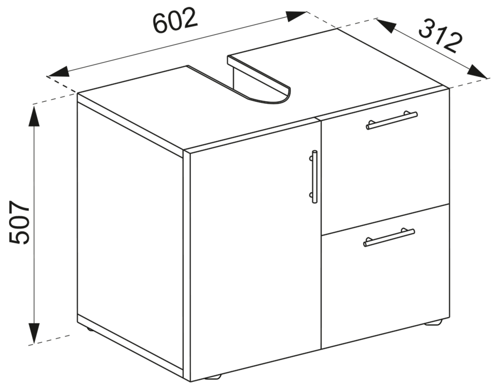 Badunterschrank FLANDU - Beton-Optik - weiß - 61 cm breit