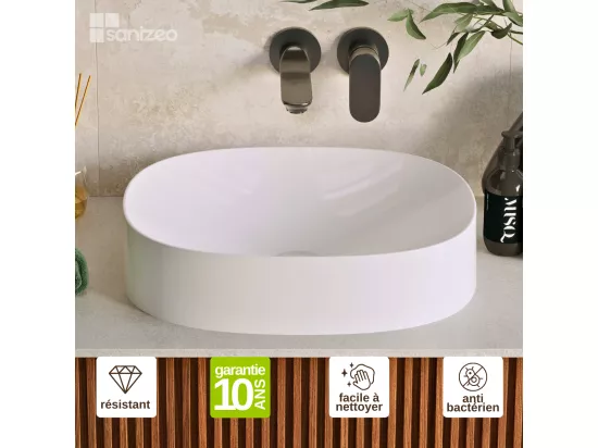 Vasque à poser OSCAR - 75% Minéral Blanc Brillant Ovale 48*38*H11.7cm - LAVABERG