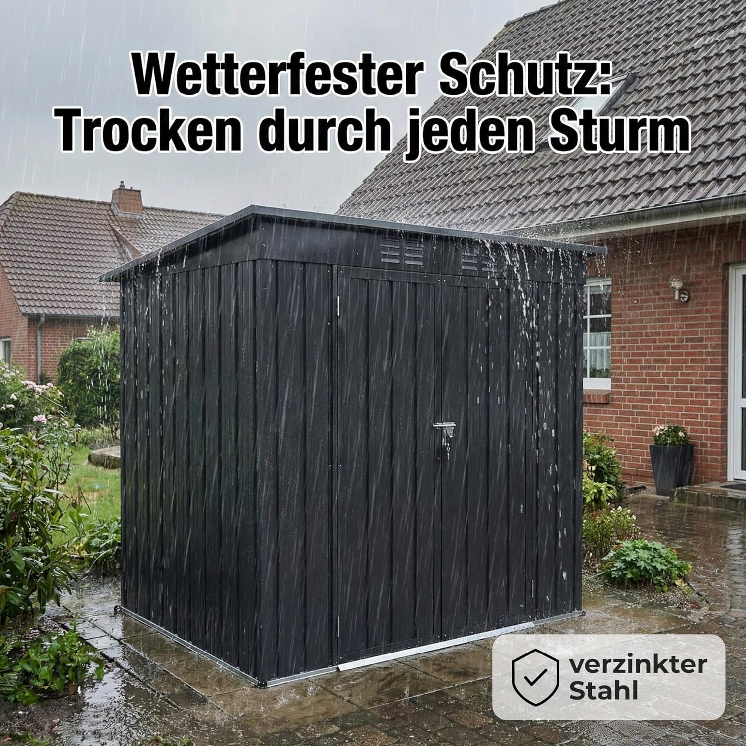 Albatros Profi Gerätehaus L – verzinktes Metall in Anthrazit (RAL 7016) | 190x122x173cm, 3,9m³ | Inkl. Schloss & Werkzeughaken | wetterfester Geräteschuppen, Gartenschrank, Gartenhaus