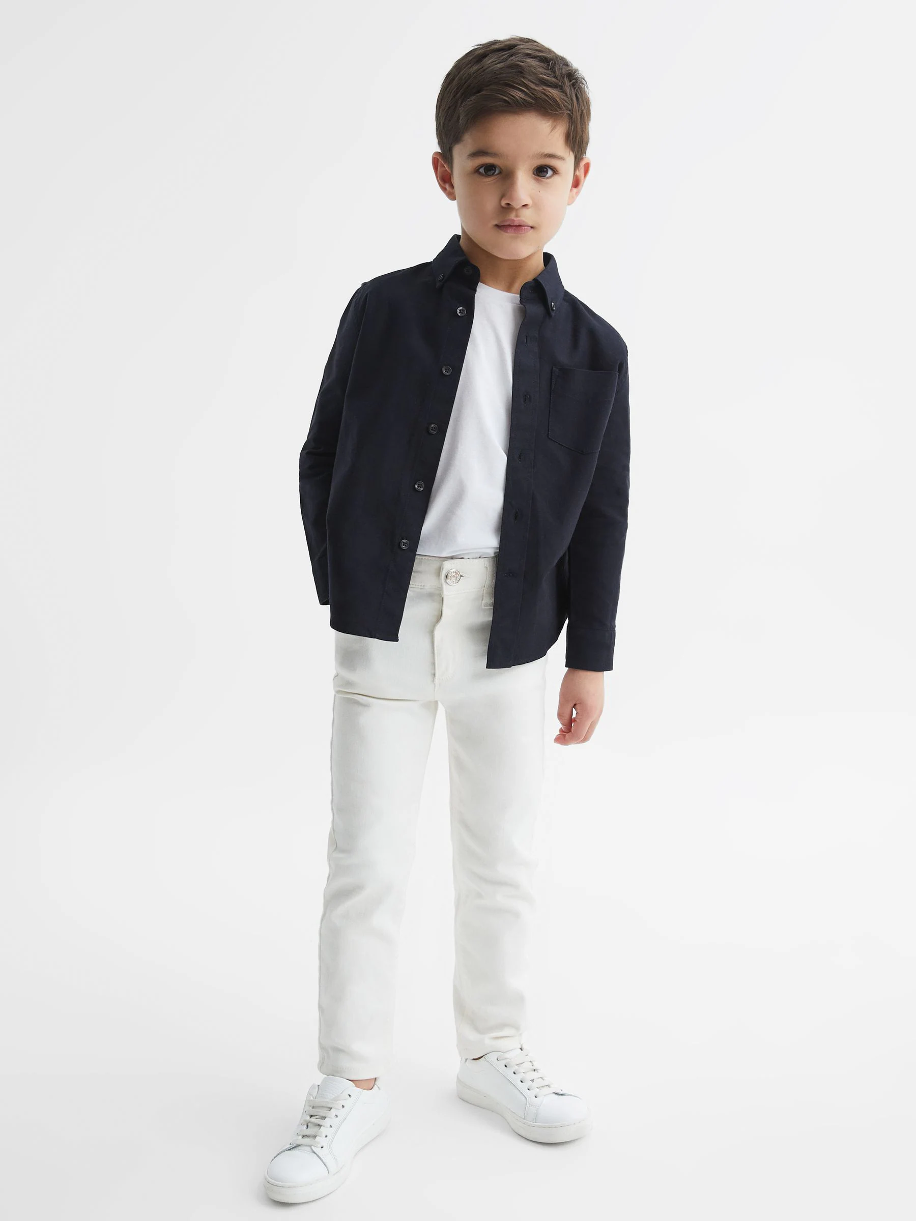 Marineblauw - Reiss Greenwich Oxford overhemd met knopen