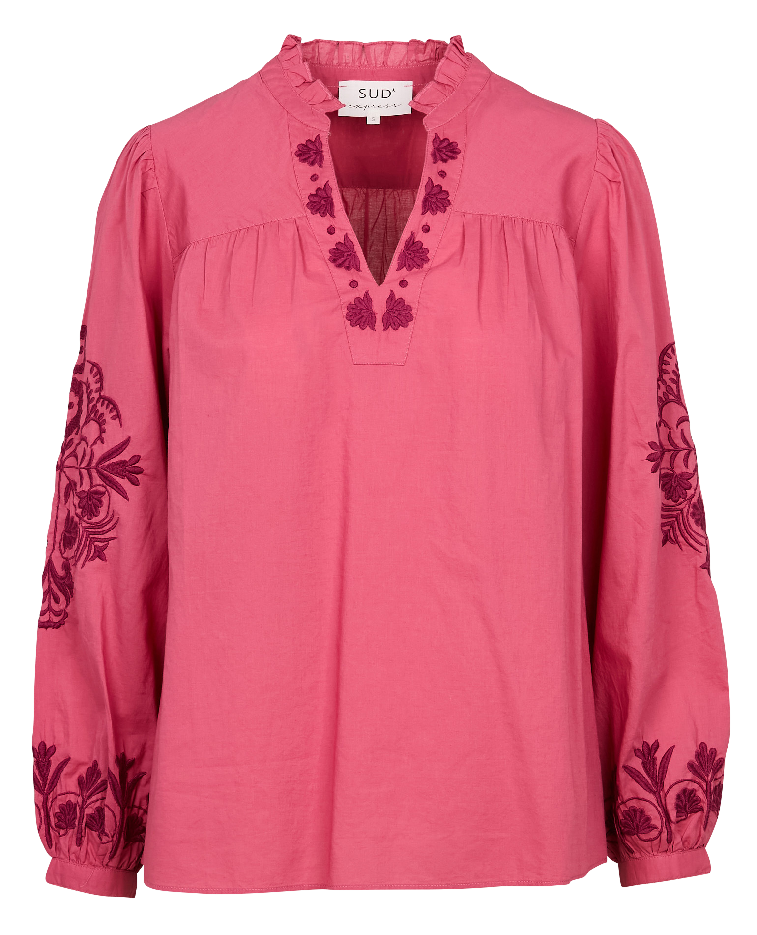 TEFITIS - Blouse col V ample en coton brodé | Rose