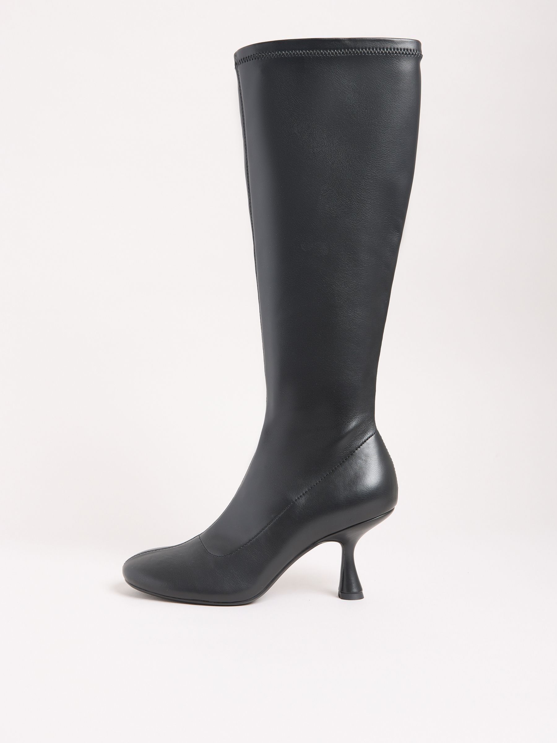 Zwart - Friends Like These Faux Leather Mid Heel Formal Knee High Long Sock Boots