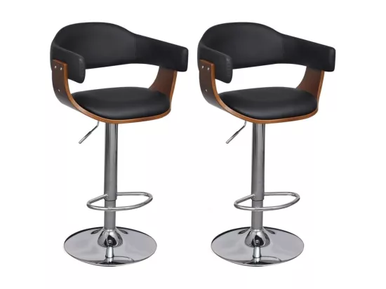 Chaise de bar simili cuir noir et bois marron Valone - Lot de 2