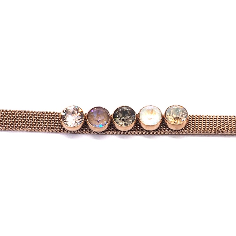 Bracelet en acier cuivré orné de cristaux Swarovski avec pierres Crystal cappuccino, gris et jaune