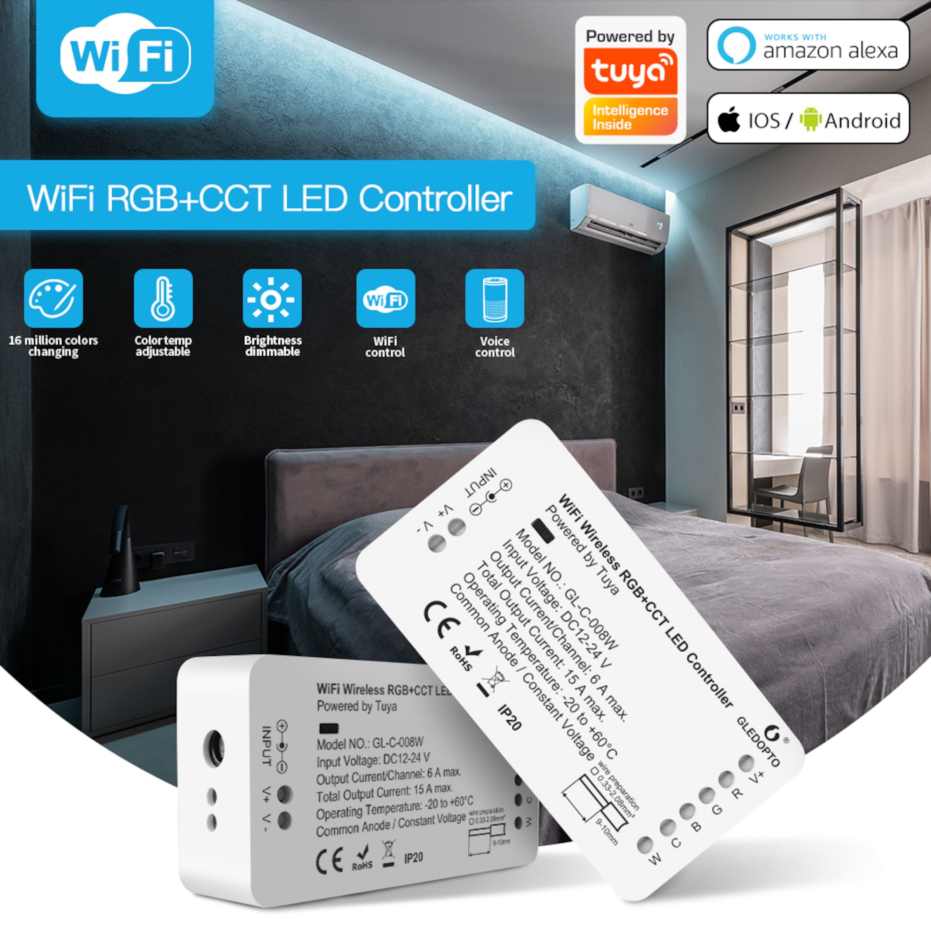 Gledopto RGB+CCT Wifi-kontroller for LED-list