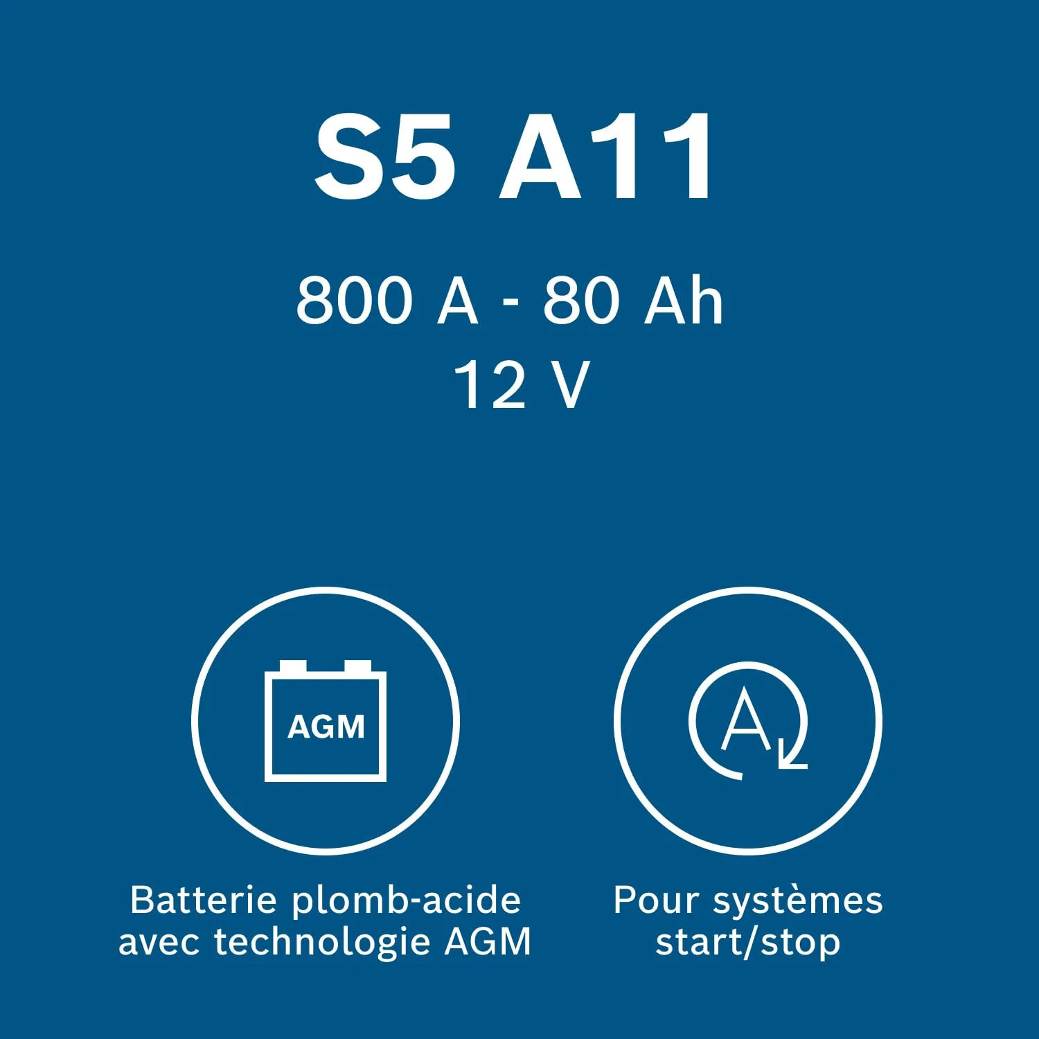 Bosch S5 A11 Batterie Auto 80 A/h - 800 A - Batterie 12 V, AGM Plomb-acide pour Véhicules avec Système Start/Stop, (-) (+), 315 x 175 x 190 mm - Pour Véhicules avec Récupération d'Énergie au Freinage