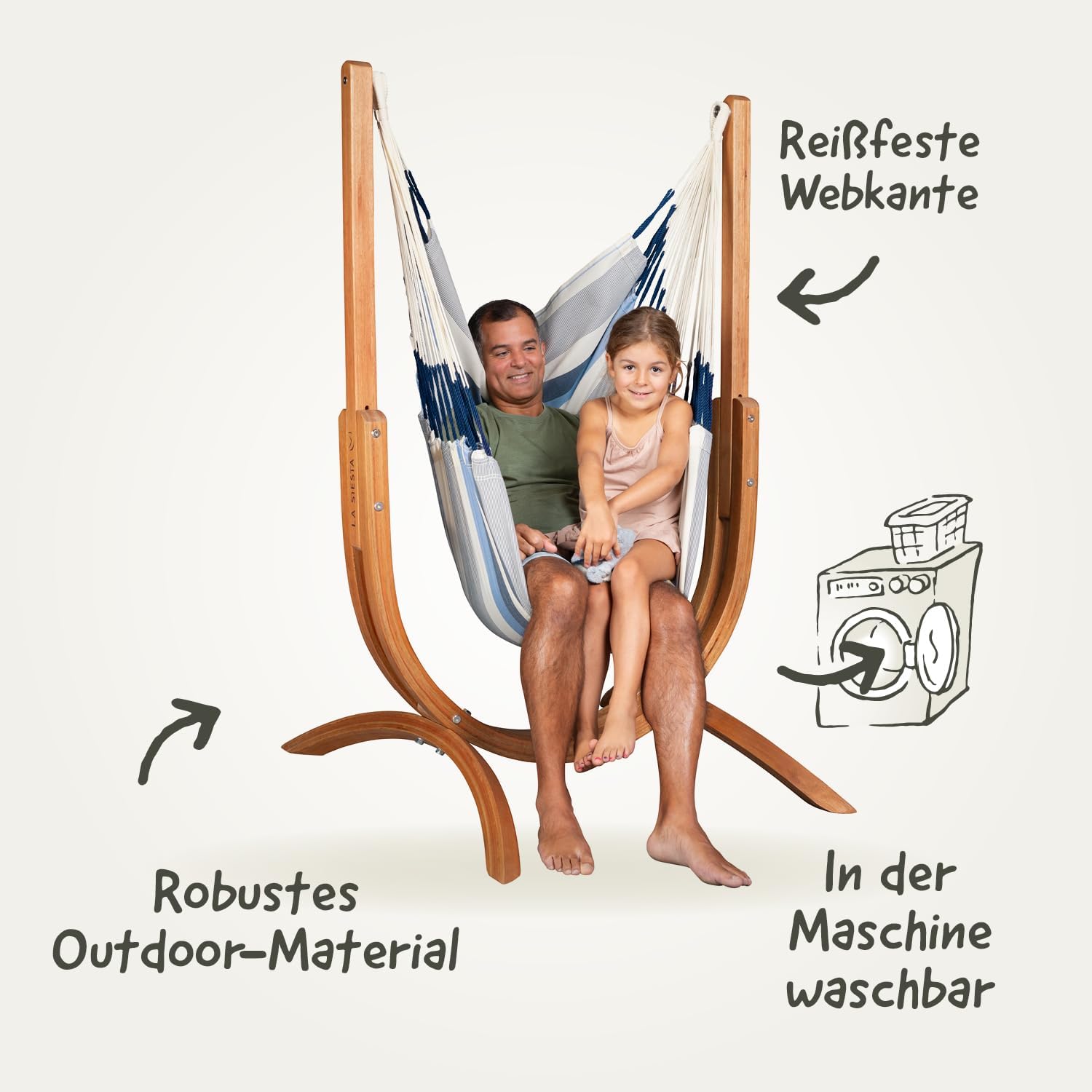 LA SIESTA - Wetterbeständiger Hängesessel mit Holzständer - Handgefertigter, reißfester Sessel für Entspannung im Freien - FSC-zertifizierte Eukalyptus-Hängematte