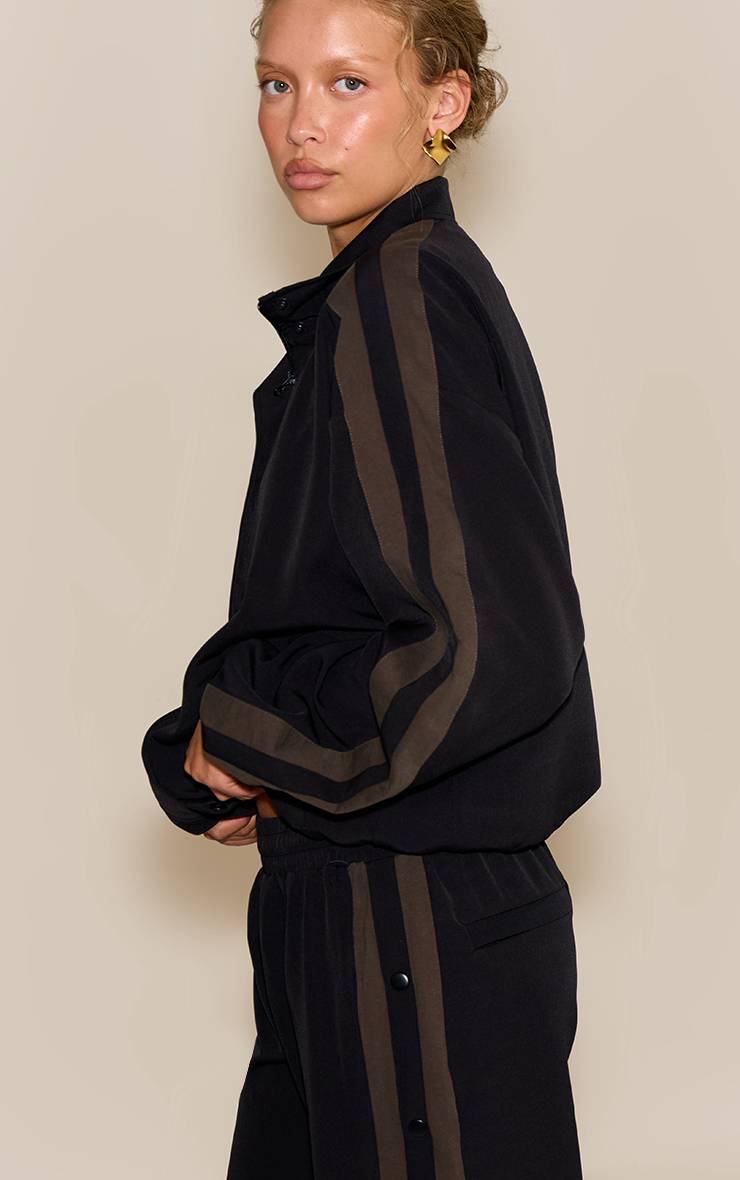 Noir Veste De Survêtement Zippée En Tricot Avec Détail Rayé