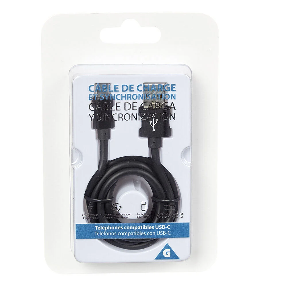 Câble USB vers USB C plastique PP Noir charge rapide