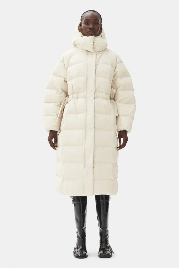 Ganni Tech Seersucker Puffer Coat Tofu