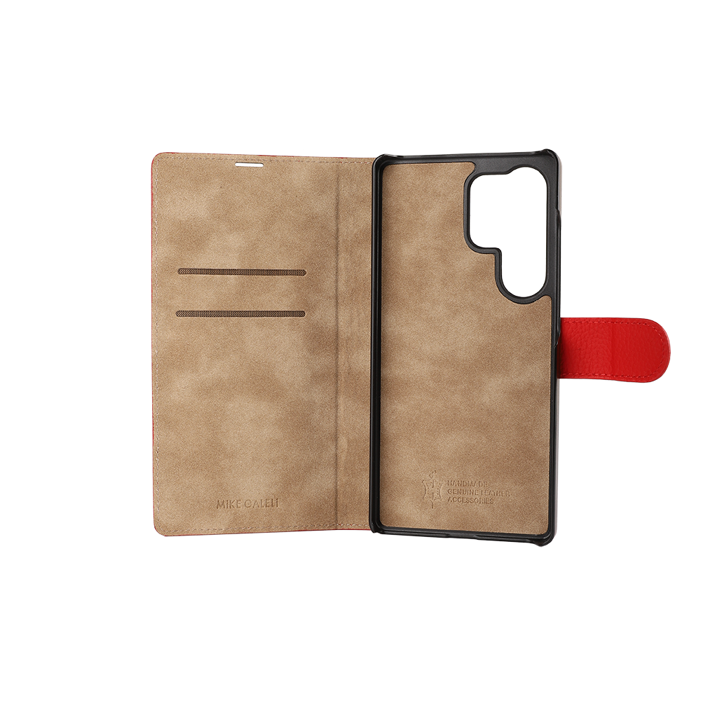 Samsung Galaxy S25 Ultra Echtleder Book Case Tasche Flip Cover Hand Made (MARCS25U-M04) - Cherry Tomato