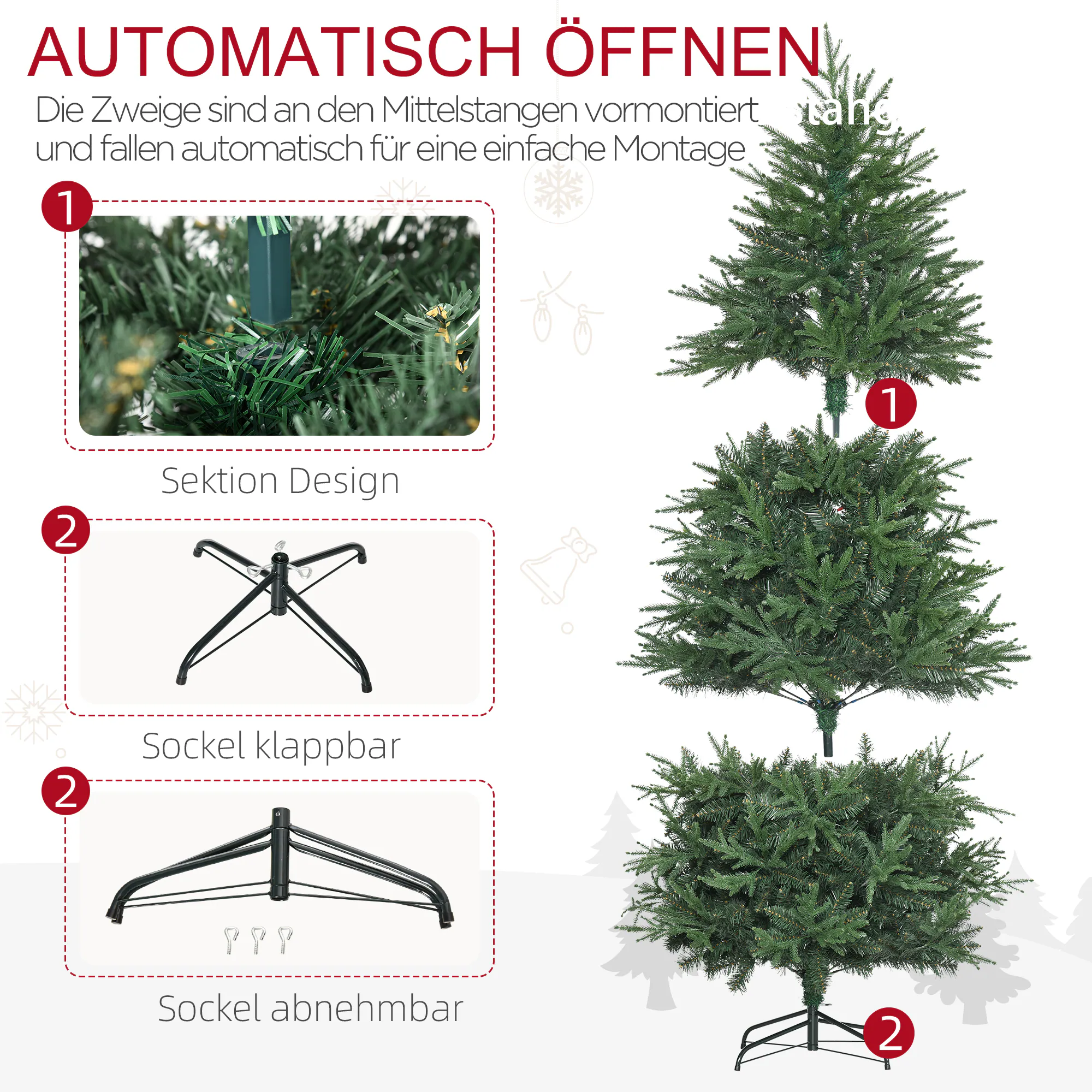 HOMCOM Weihnachtsbaum mit 4030 Astspitzen grün 120L x 120B x 180H cm