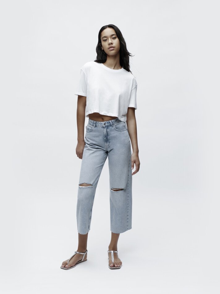 Calças culote jeans - Azul claro