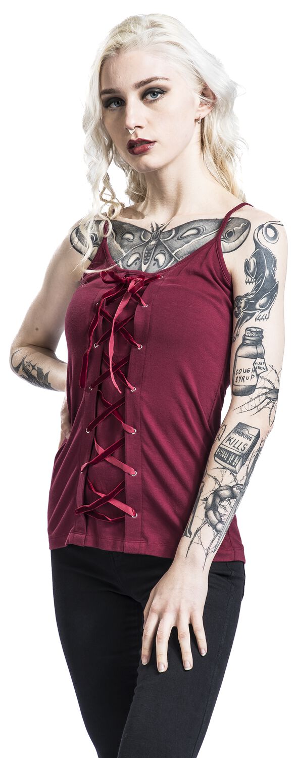 Top with Velvet Cross Lacing | Gothicana by EMP Top