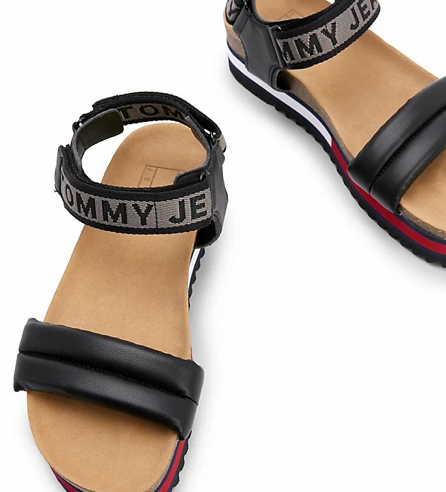Sandálias Tommy Jeans Signature com tiras acolchoadas, pretas - Salto plataforma de 4,7 cm -