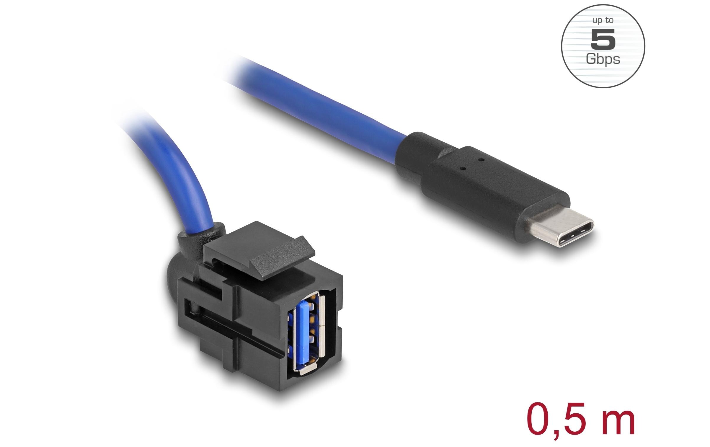 Keystone-Modul USB 5 Gbps A zu USB Type-CDelock Keystone Modul USB 5 Gbps A Buchse zu USB Type-C Stecker mit Kabel