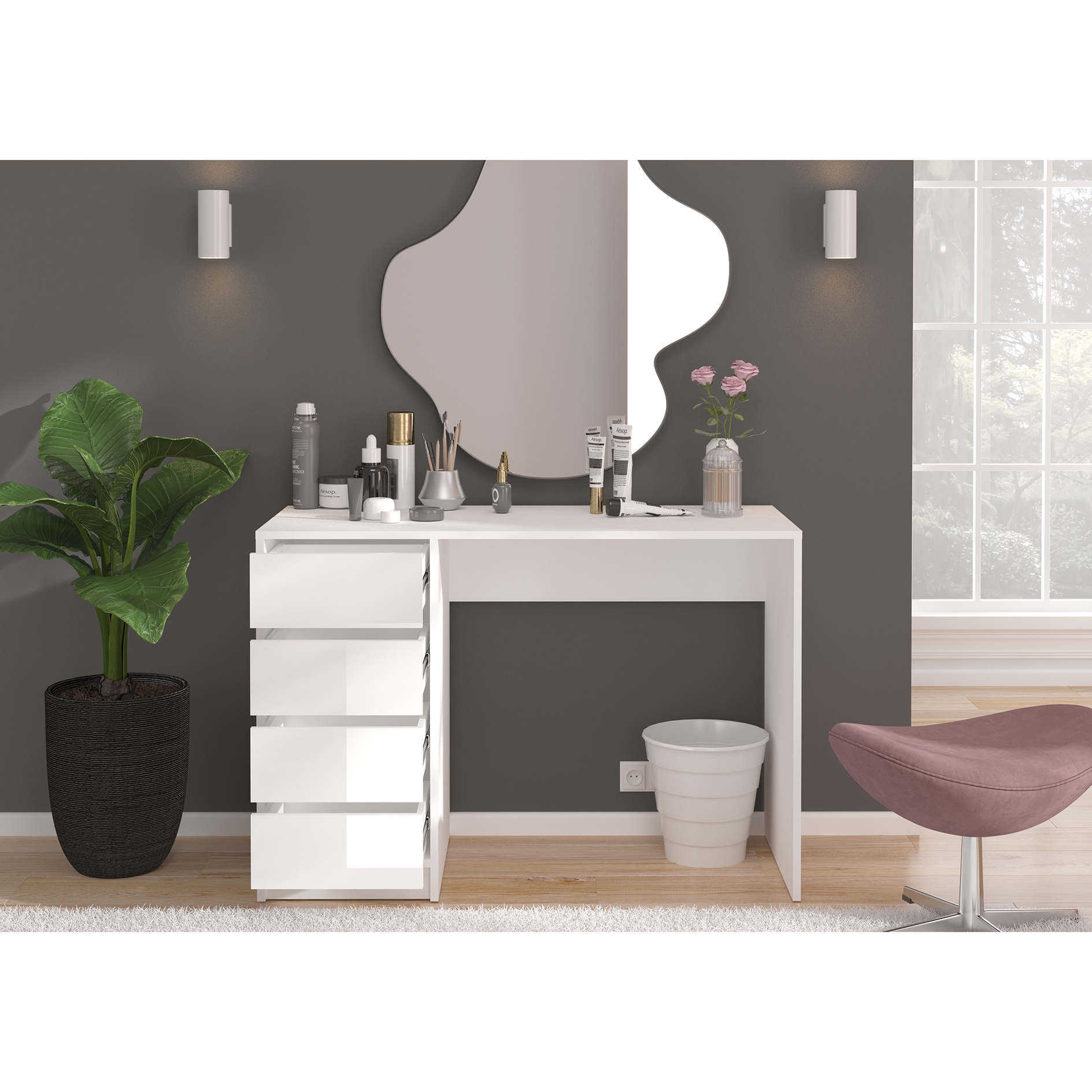 Schminktisch/Schreibtisch EMMA - weiß Hochglanz - 110 cm