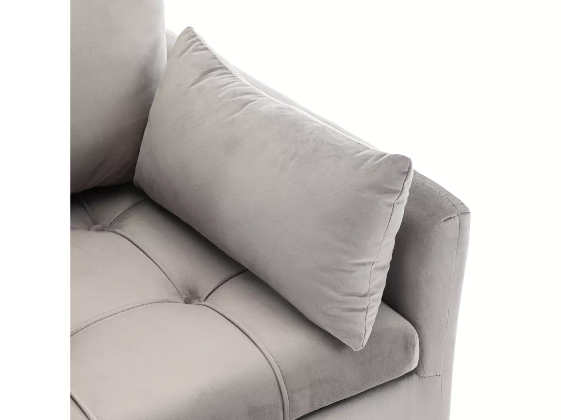 Fauteuil, pouf avec rangement - 71 x 71 x 76 cm - Tissu en velours - Pieds en métal doré - Gris
