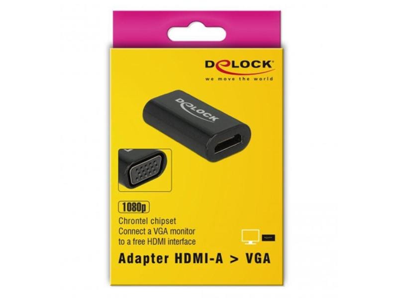 Delock Adapterkabel HDMI, VGA Metalgehäuse, Schwarz Zum Anschluss eines VGA-Monitors über HDMI