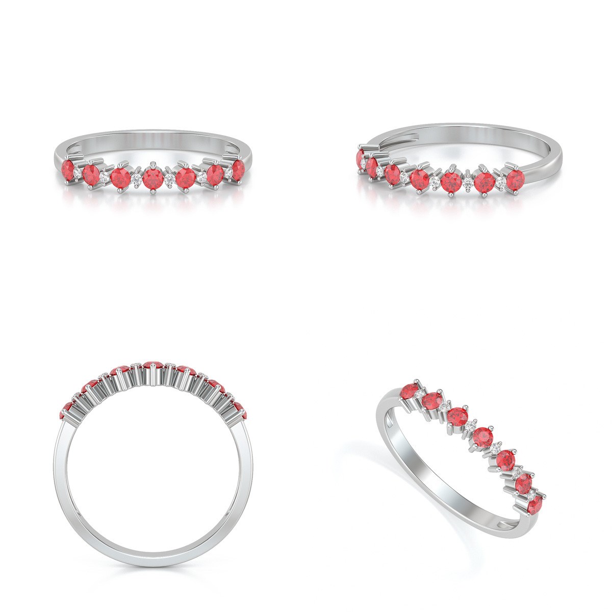 Bague ADEN Or 585 Blanc Rubis et diamants 1.7grs