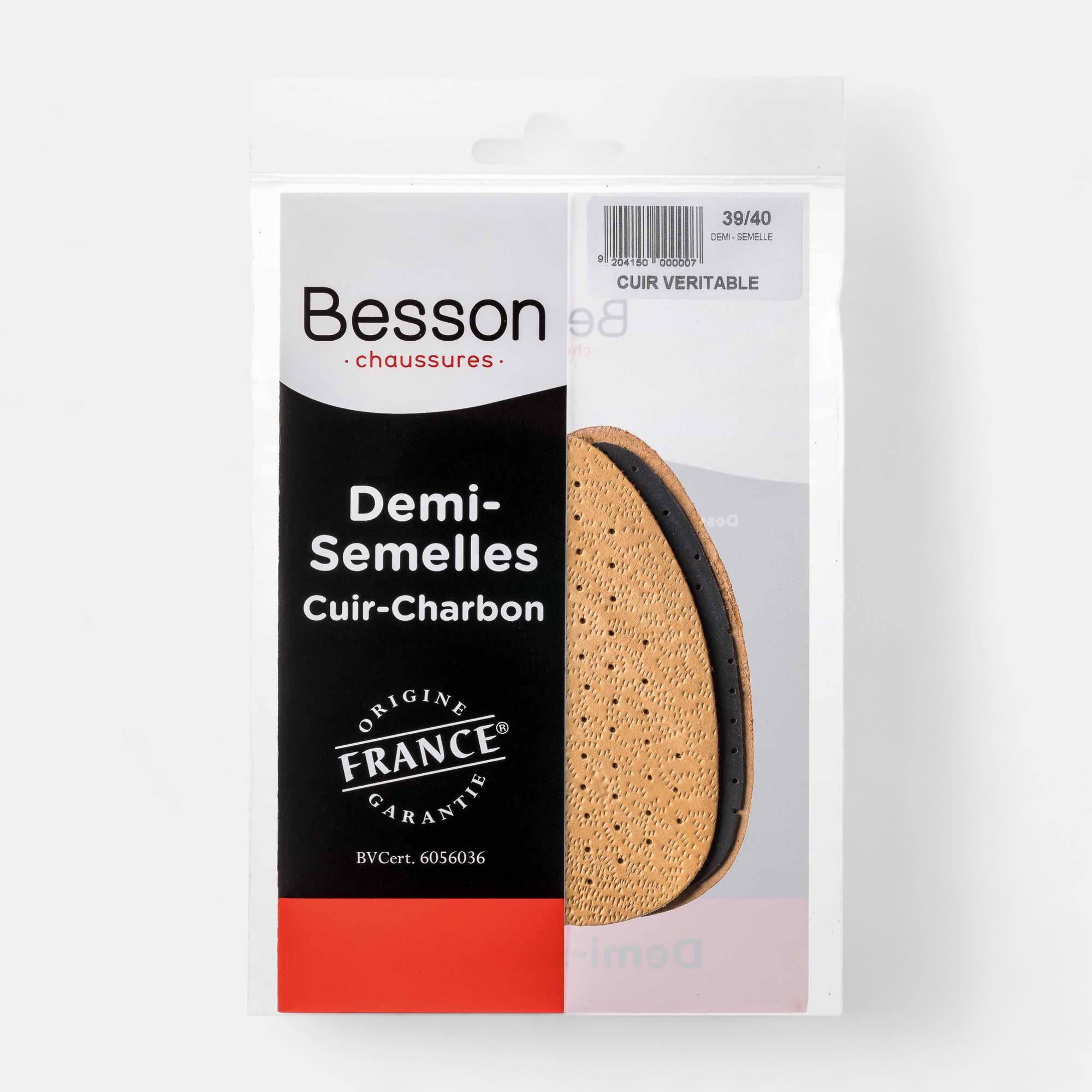Demi-semelles cuir charbon 39 40 sans coloris