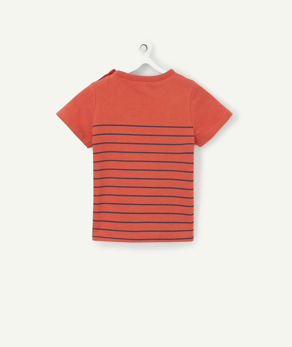 T-SHIRT ROUGE BÉBÉ GARÇON RAYÉ EN COTON BIO AVEC MESSAGE