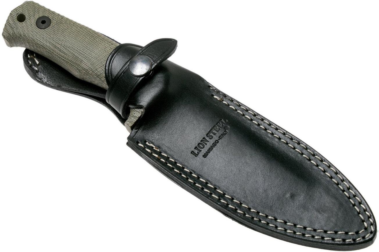 LionSteel T5B-CVG Green Canvas Micarta Black vaststaand mes
