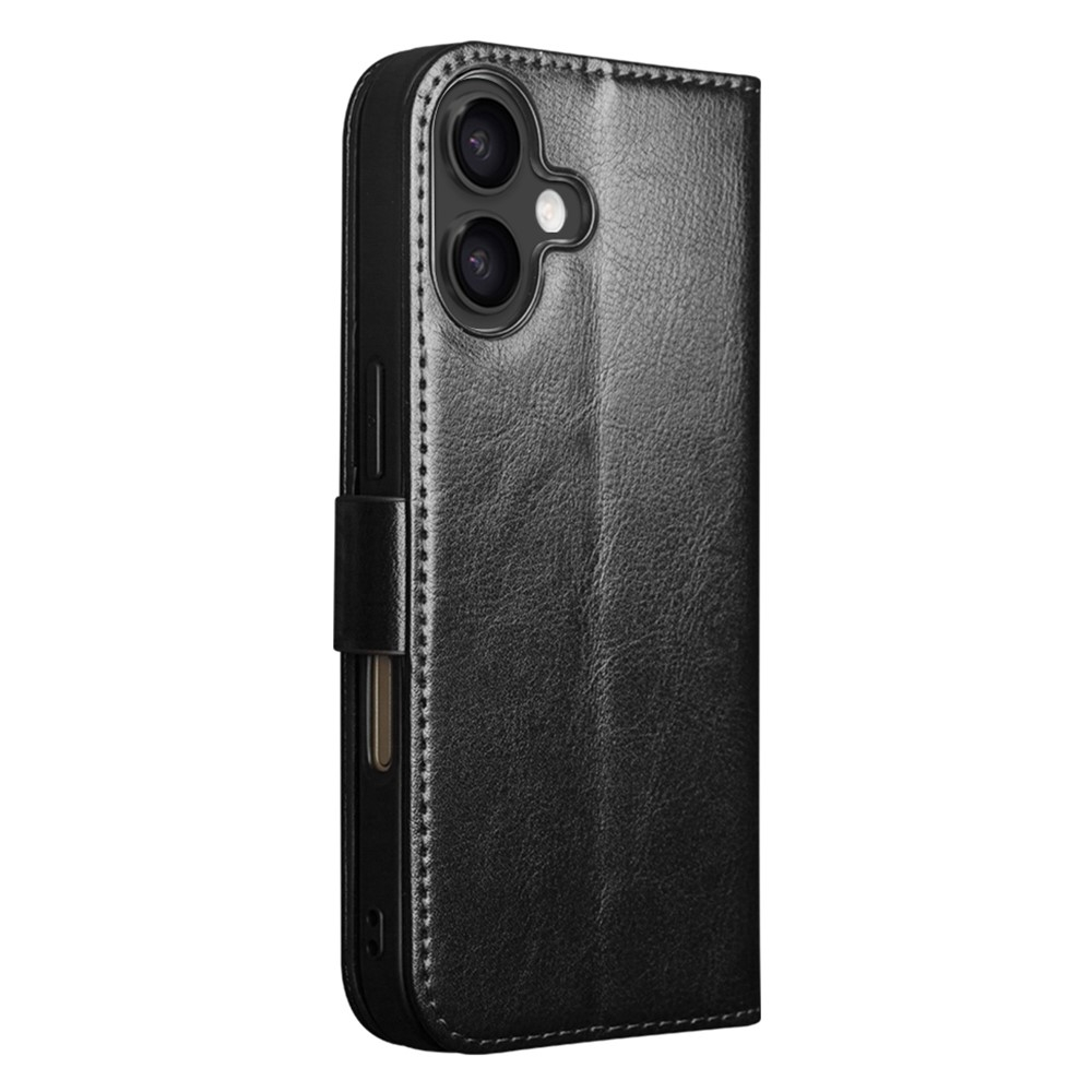 iPhone 17 Echtleder Tasche Flip Cover mit Kartenfächer - Schwarz