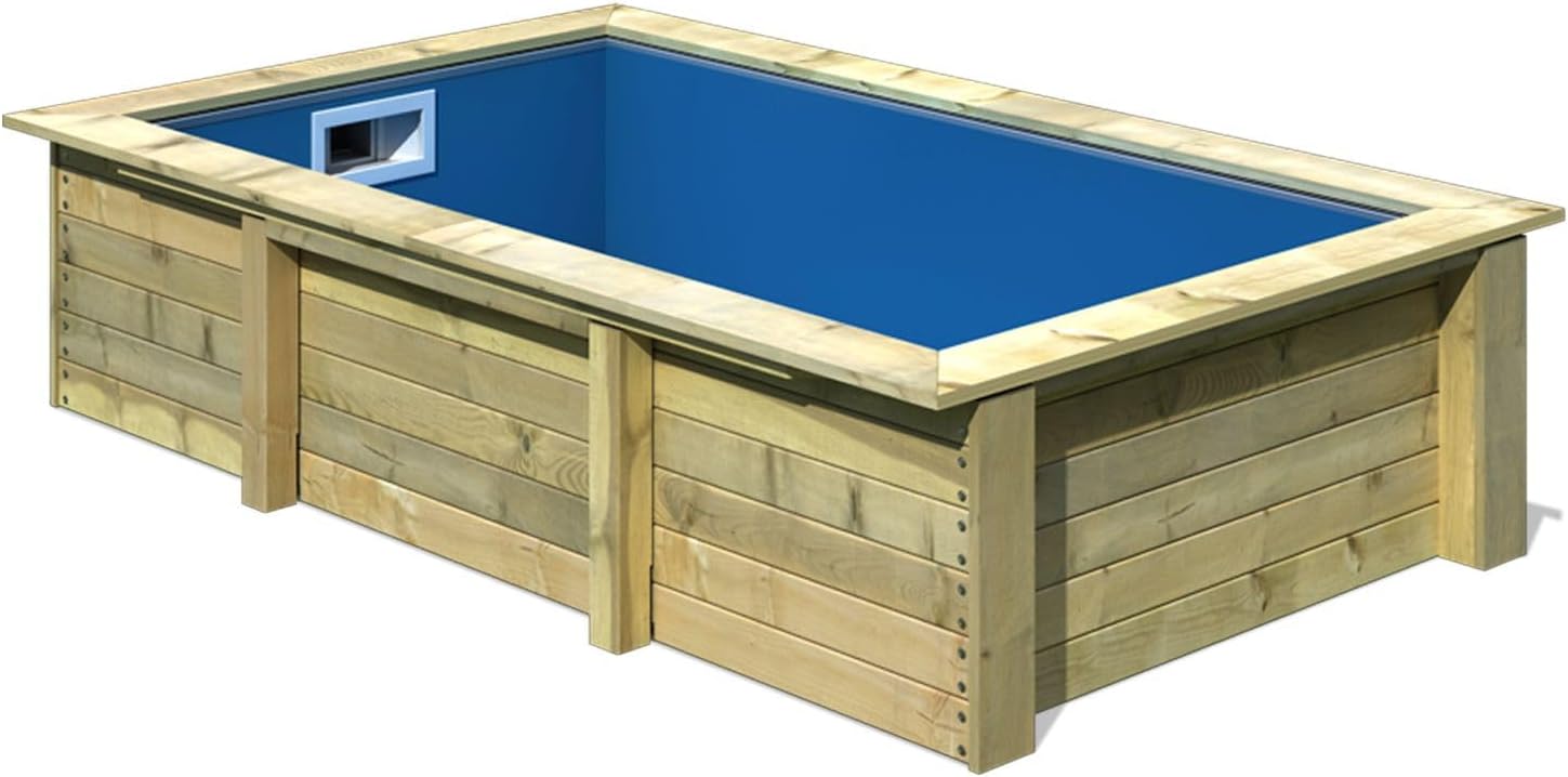 Karibu Pool aus Massivholz mit Skimmer, Filteranlage & Sand, 2,2 m³ Volumen, Poolfolie, Gartenpool aus Holz mit 56 cm Wassertiefe, inkl. Deck & Schutzvlies