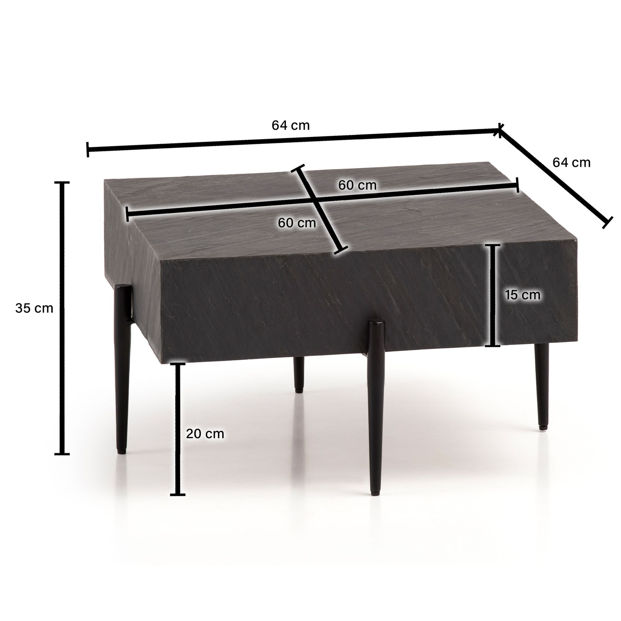 Couchtisch FineBuy Sofatisch Steinoptik Anthrazit 64x64x35 cm Wohnzimmertisch
