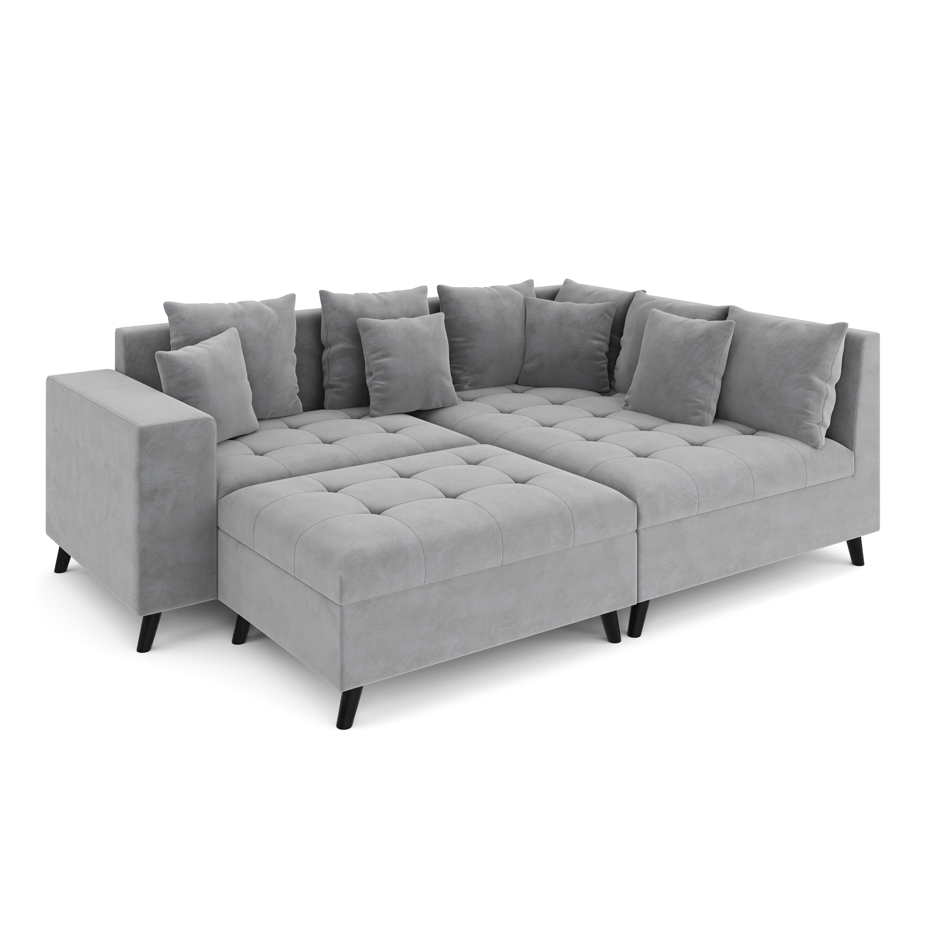 Ecksofa Samt mit Ottomane ELINA rechts grau