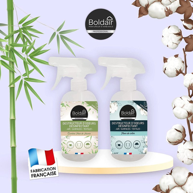 Destructeur d'odeurs désinfectant Boldair Fleur de coton - Spray 500 ml