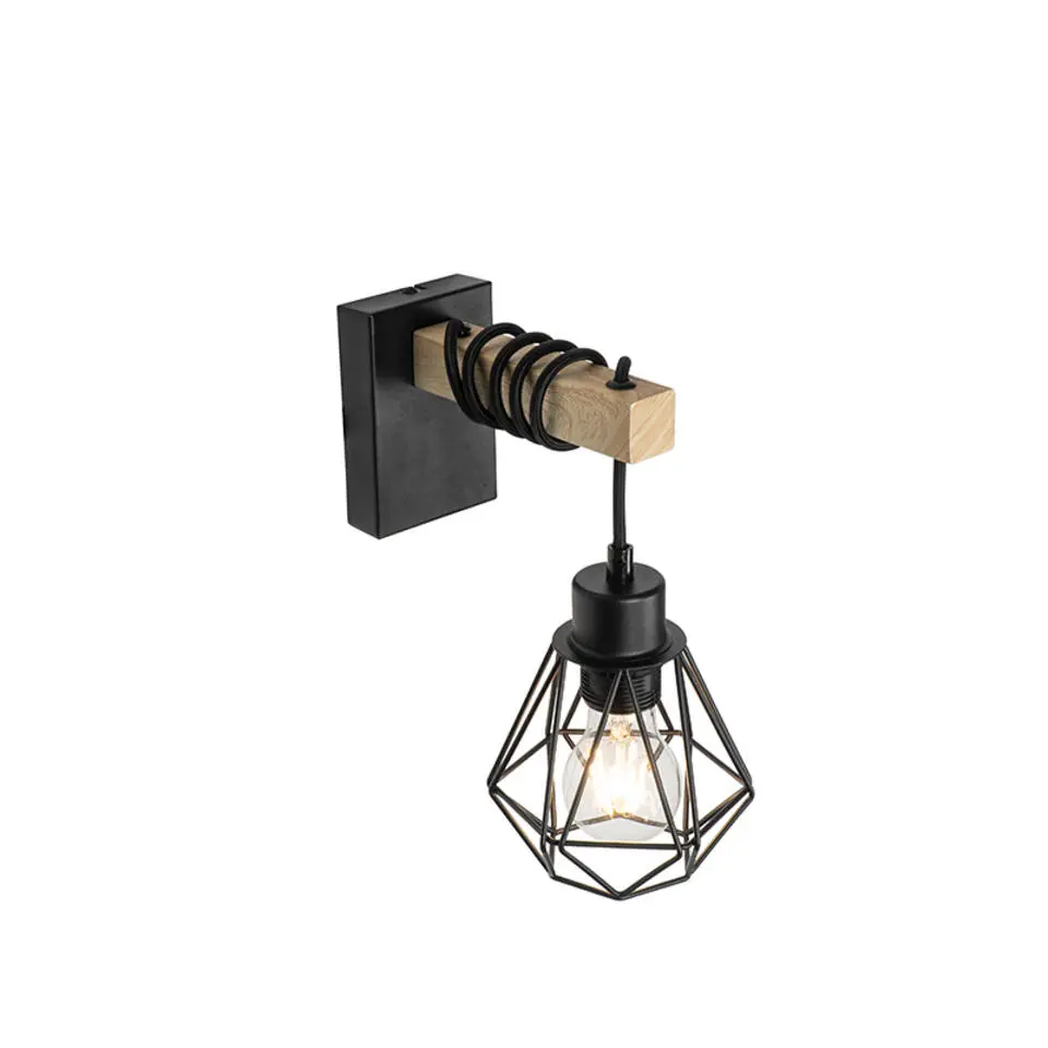 Qazqa wandlampen chon zwart e27