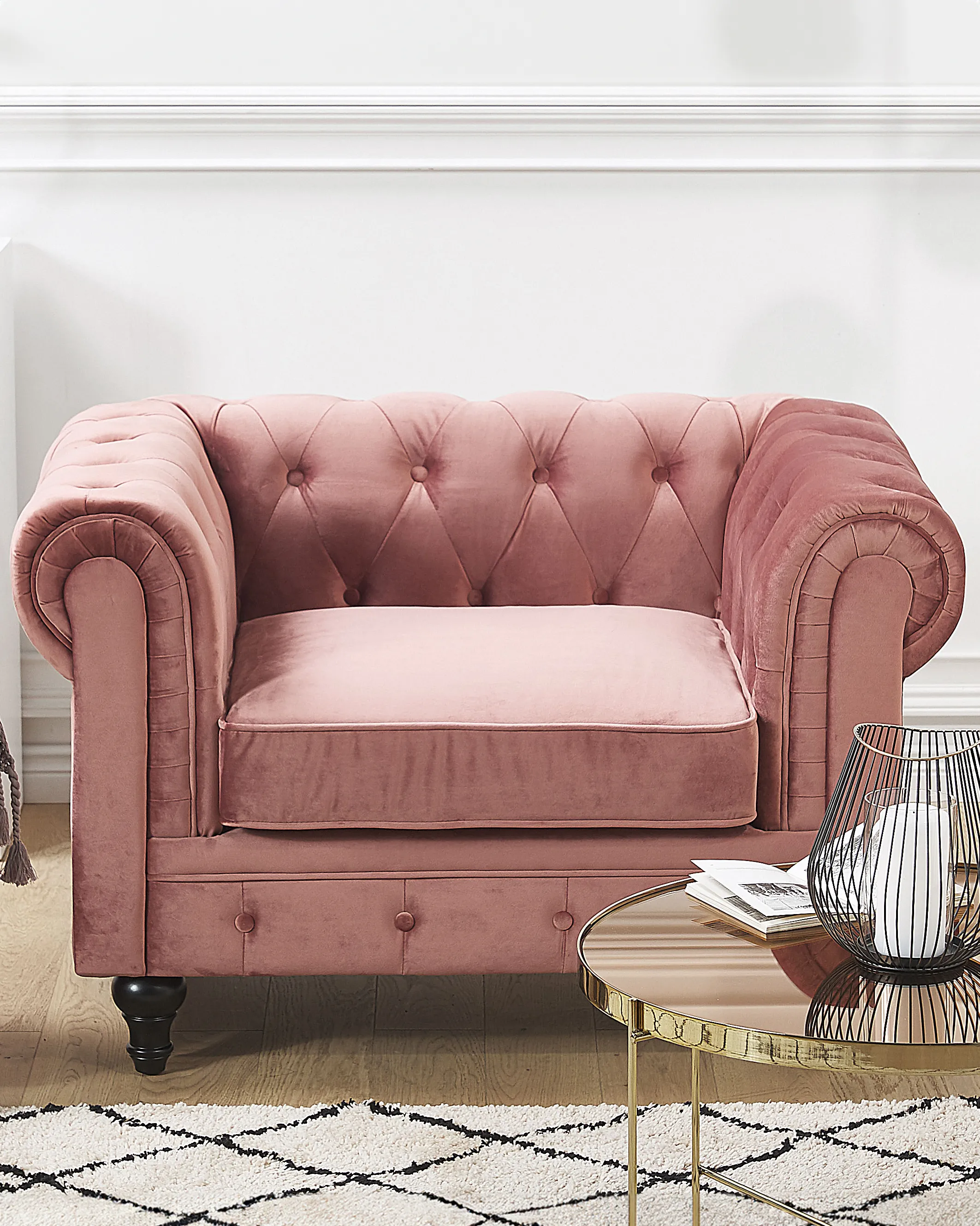 Fauteuil CHESTERFIELD Fluweel Roze
