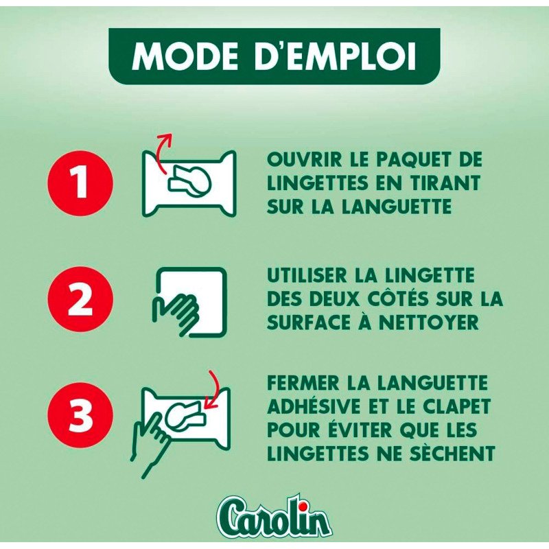 Lingettes nettoyantes extra-larges Carolin anti-bactérien - Eucalyptus - Paquet de 80