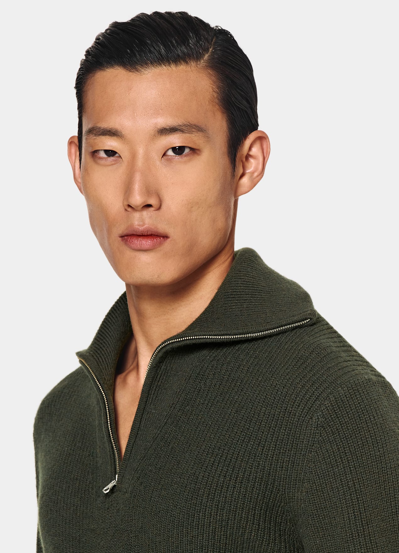 Pull semi-zippé côtelé vert foncé