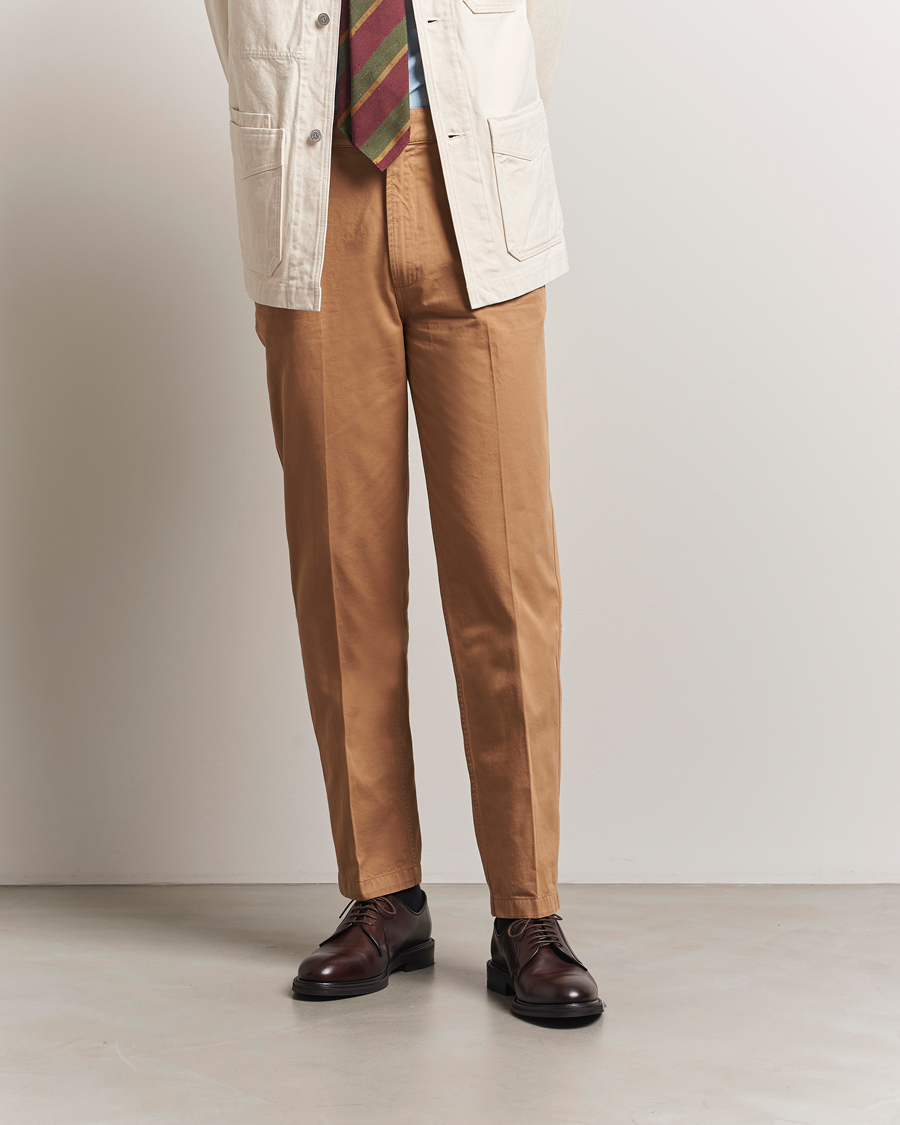 Drake's Flat Front Cotton Chino Brown