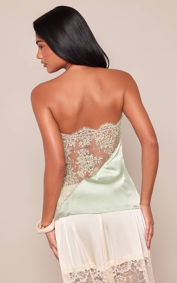 Vert Sauge Bandeau En Satin Avec Détail En Dentelle Au Dos
