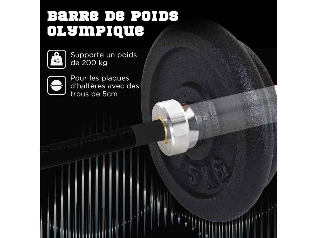 Barre d'haltères en acier 180 cm Ø 50 mm avec 2 pinces charge max. 200 Kg