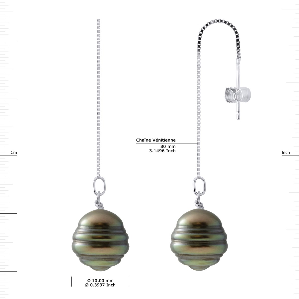 Boucles d'Oreilles Pendantes Perles de Tahiti Cerclées 10-11 mm Argent 925