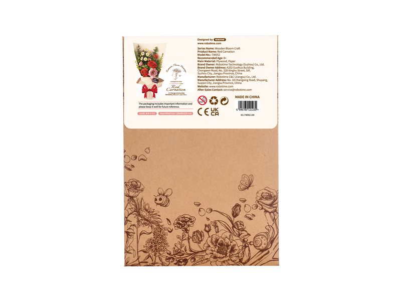 RoboTime Bausatz Red Carnation 124-teilig 3D-Puzzle aus lasergeschnittenen Holzteilen
