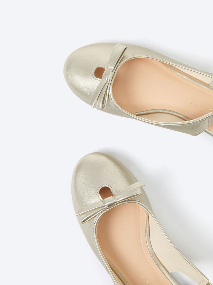 Sapatilhas de bailarina sem calcanhar com laço - Douradas