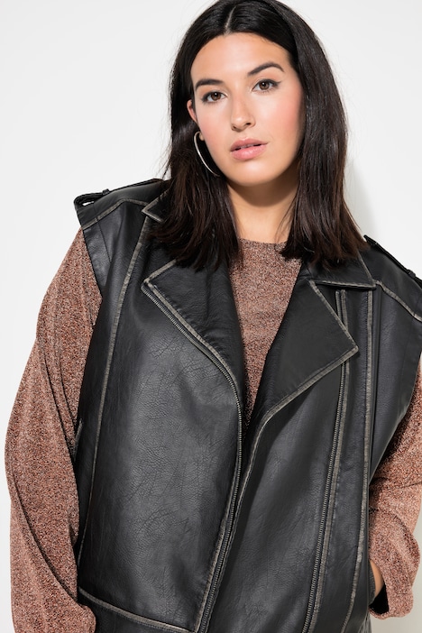 Weste, oversized, Bikerform, Lederoptik, Used-Look