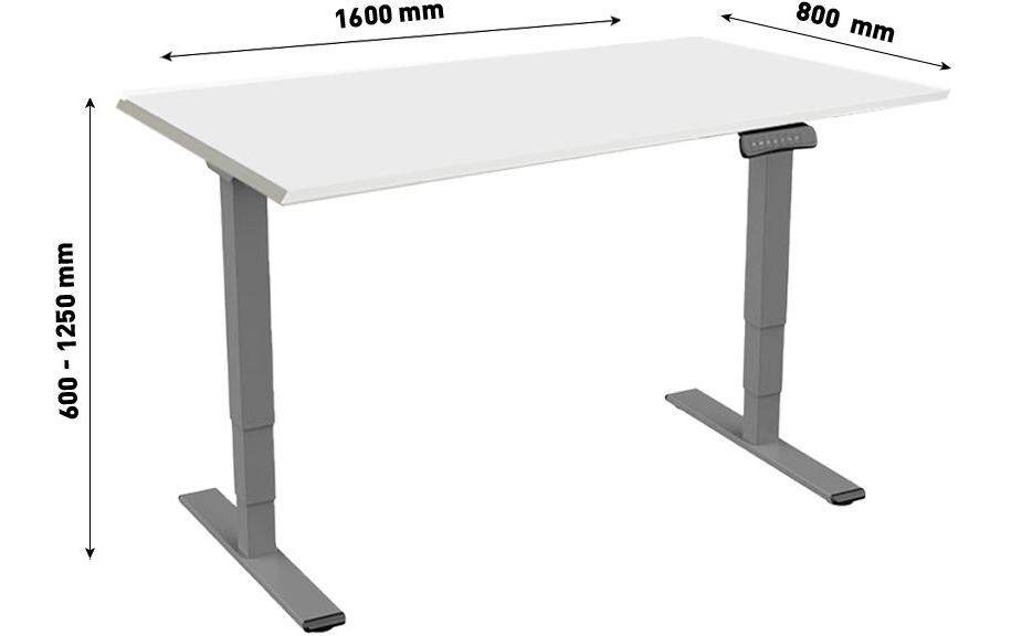 Stehtisch ET225E 1.6 x 0.8 m, Dunkelgrau/Grau<br>Höhenverstellbares Tischgestell mit Tischplatte