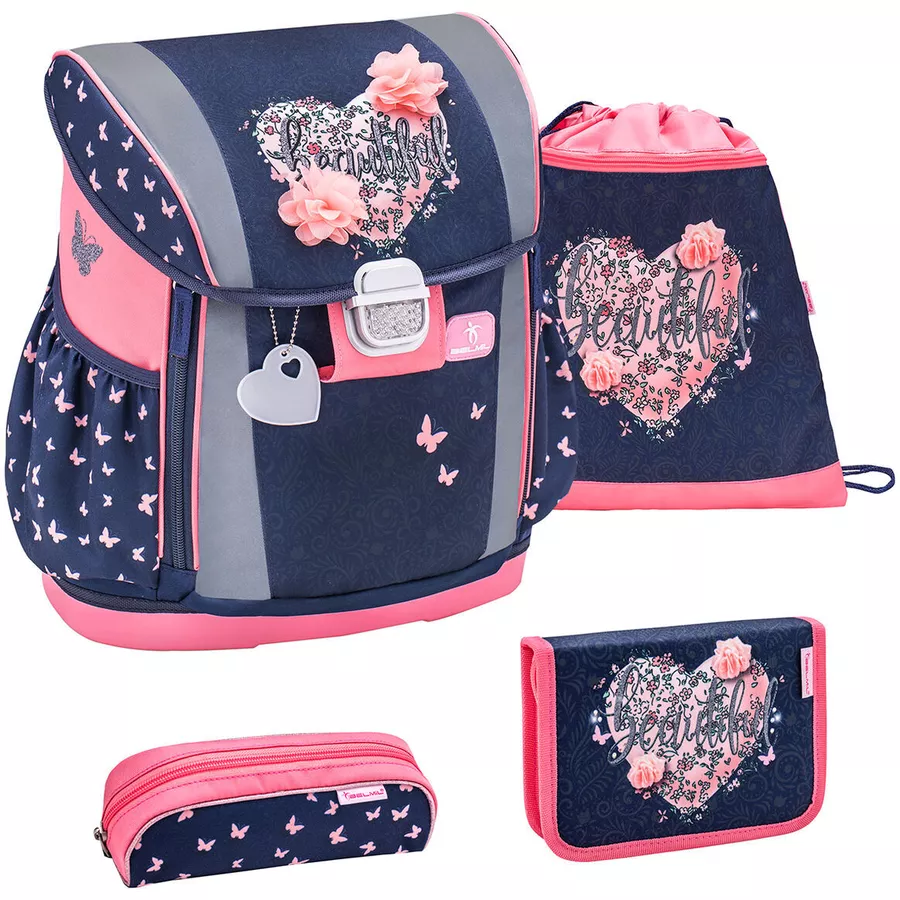 Belmil Schulranzen Customize-me Schulranzen Set 4-teilig mit Brustgurt, Hüftgurt Beautiful Flowers