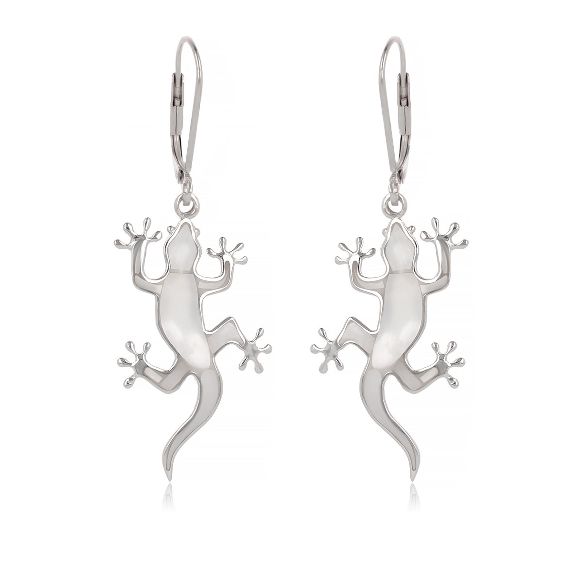 Boucles d'Oreille Lézard en Nacre Blanche & Argent 925 - Aden Boutique