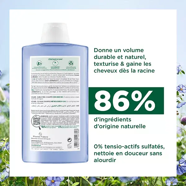 Shampoo Klorane Lin Organic Volume para Cabelos Finos 400ml