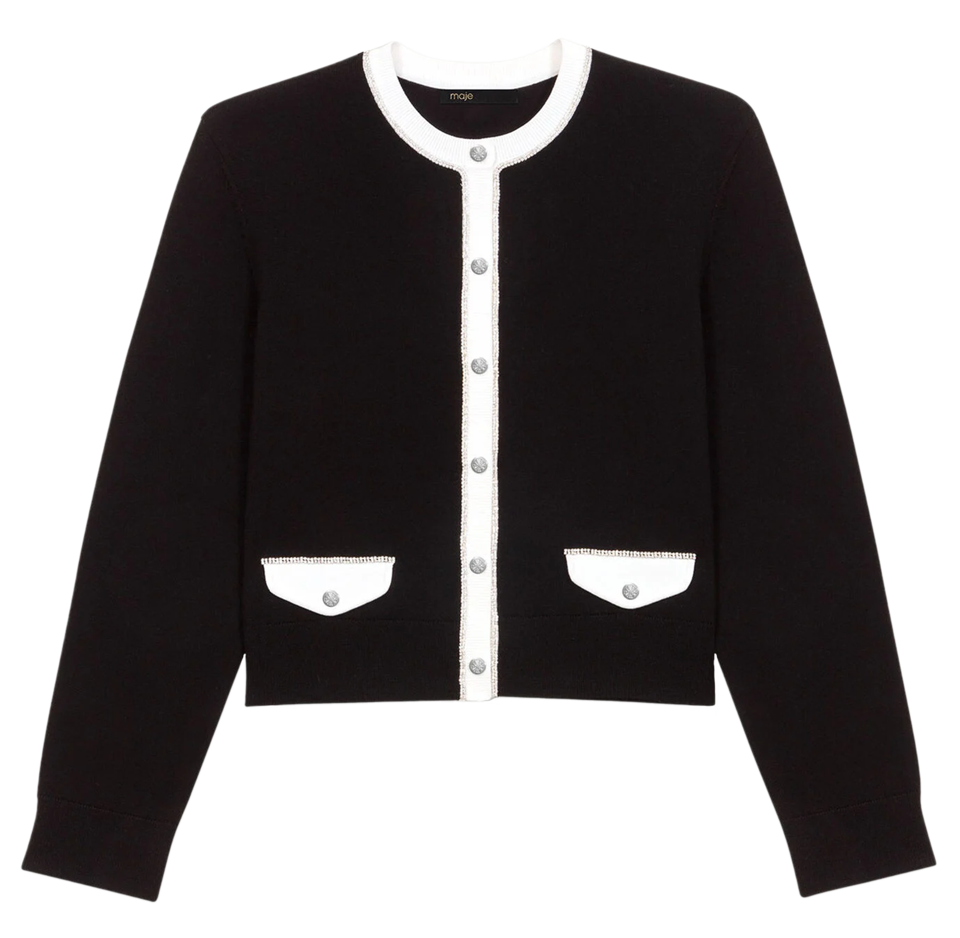 Cardigan col rond en laine mélangée | Noir
