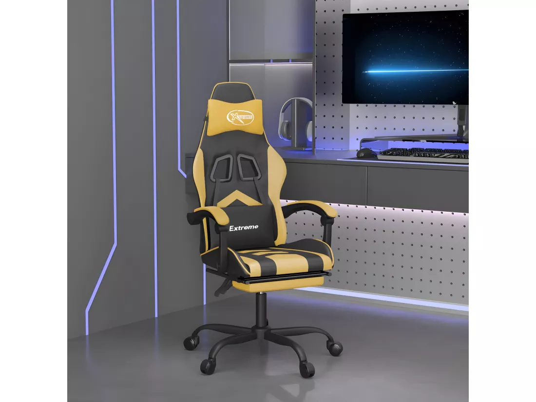 Chaise de jeu avec repose-pied Noir et doré Similicuir
